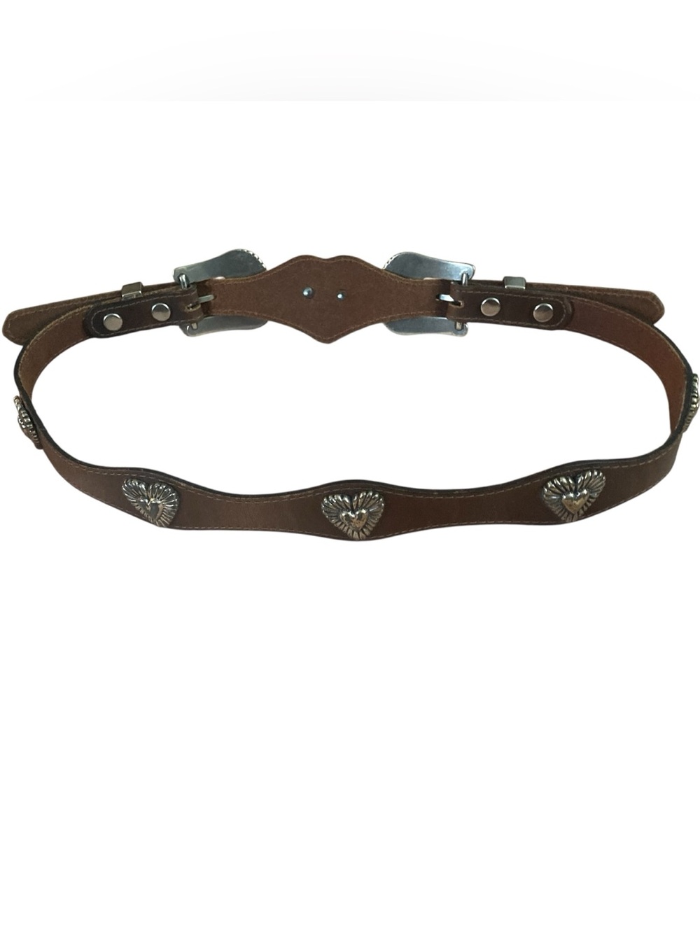 Western Double Buckle Brown Leather Waist Belt with Heart Concho - Picture 10 of 11